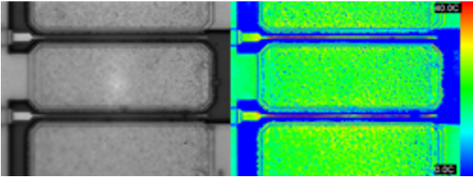 正在研究瞬態(tài)熱響應(yīng)的氮化鎵高電子遷移率晶體管(GaN HEMT)設(shè)備的光學(xué)和熱圖像